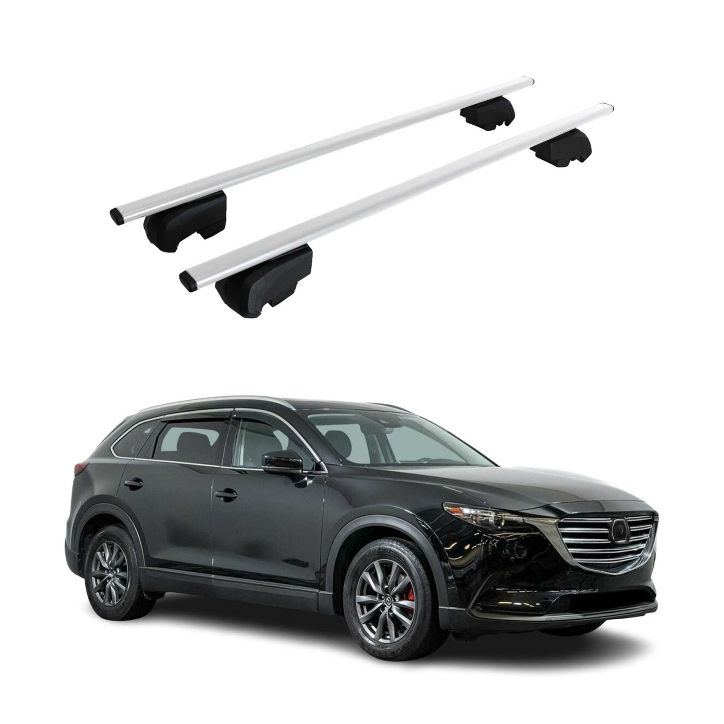 Portbagaj de plafon pentru Mazda CX-9 2016-2024 75kg metal argintiu 2 buc