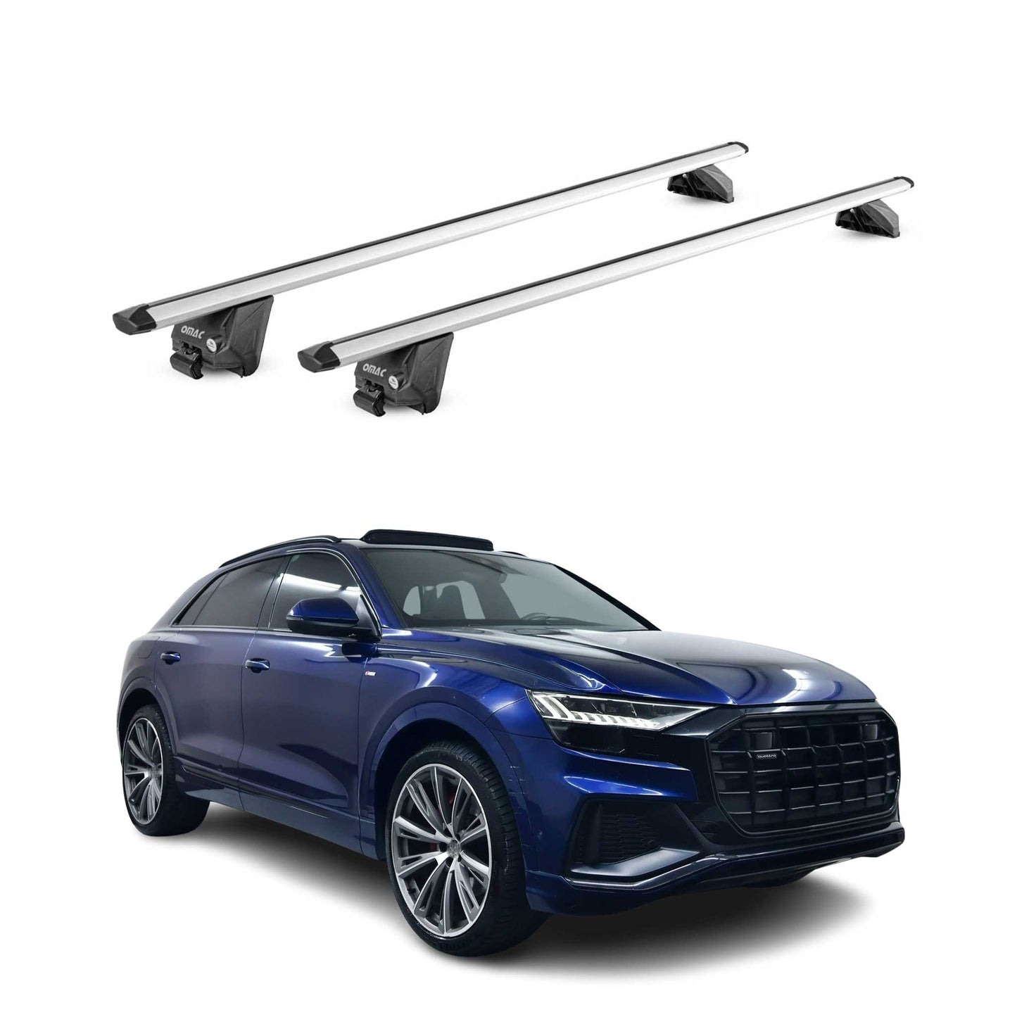 Portbagaj de plafon pentru Audi Q8 2018-2025 100kg aluminiu argintiu 2 piese ABE