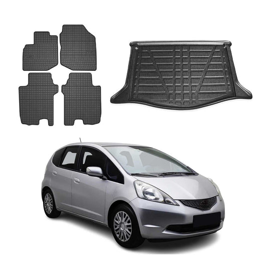Set covorașe și căptușeală portbagaj pentru Honda Jazz 2008-2015, cauciuc TPE, negru, 5x