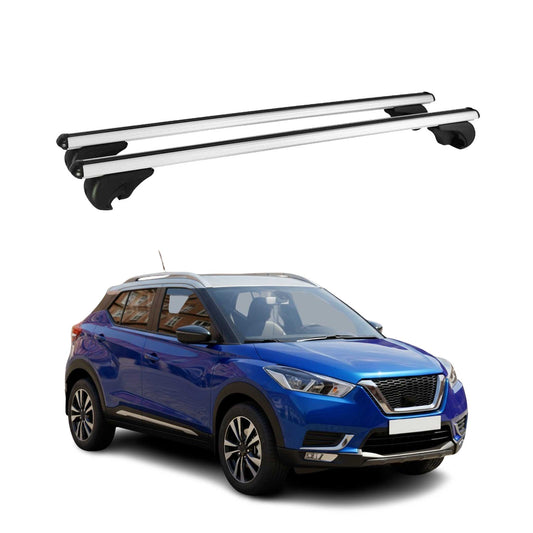 Portbagaj de plafon pentru Nissan Kicks 2016-2025 75kg aluminiu argintiu 2 buc