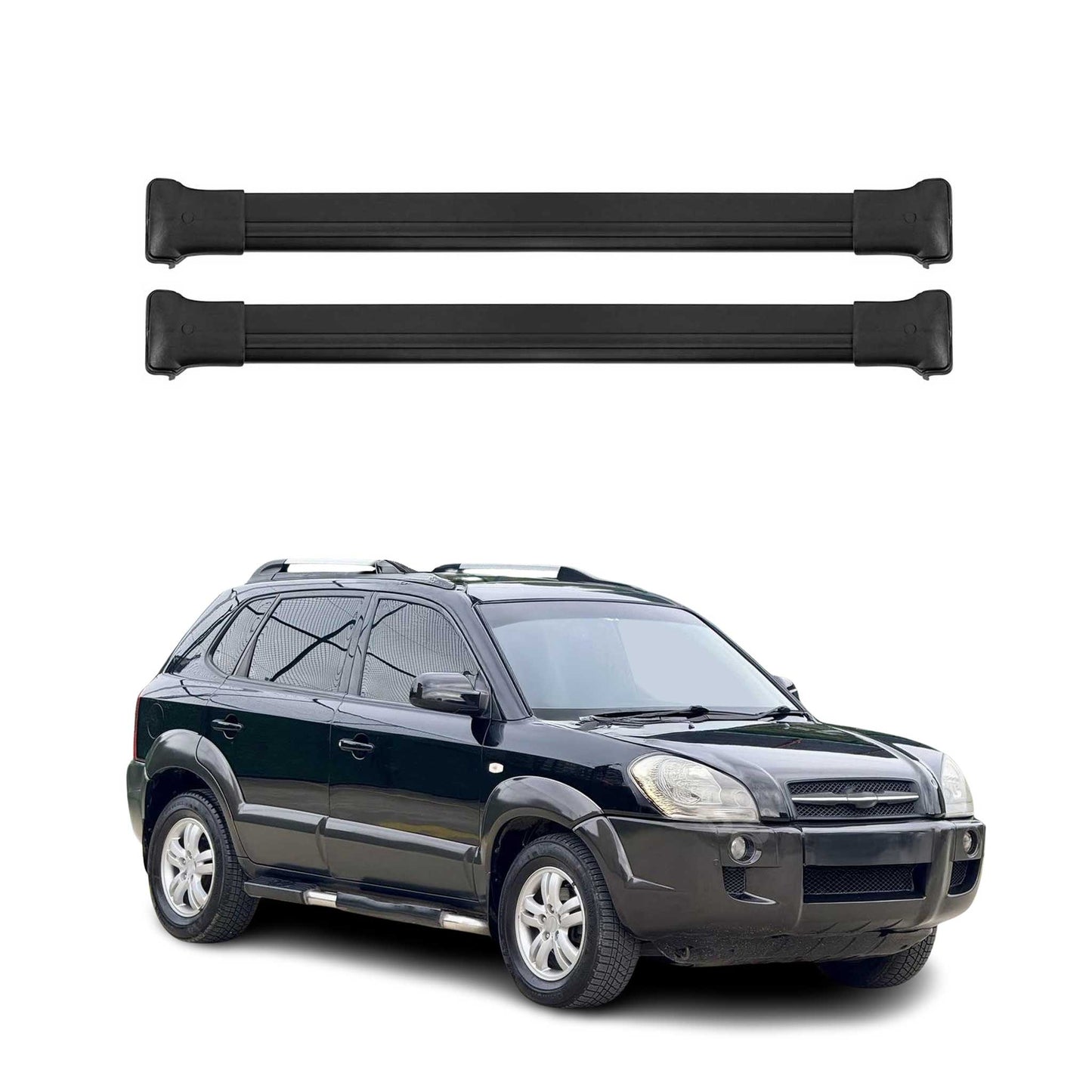 Portbagaj de plafon pentru Hyundai Tucson mk1 2004-2010 75kg aluminiu negru 2 piese