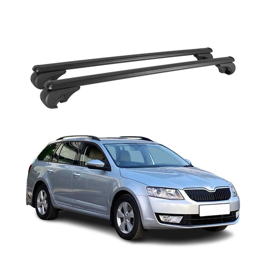 Portbagaj de plafon pentru Skoda Octavia mk3 Estate 2013-2020 75kg Negru Aluminiu 2x