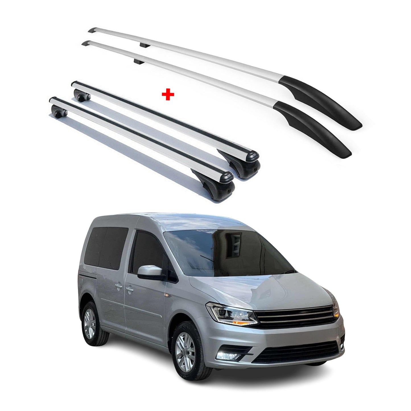 Dachreling + Dachträger SET für VW Caddy 2015-2020 Kurzer Aluminium Silber 4tlg