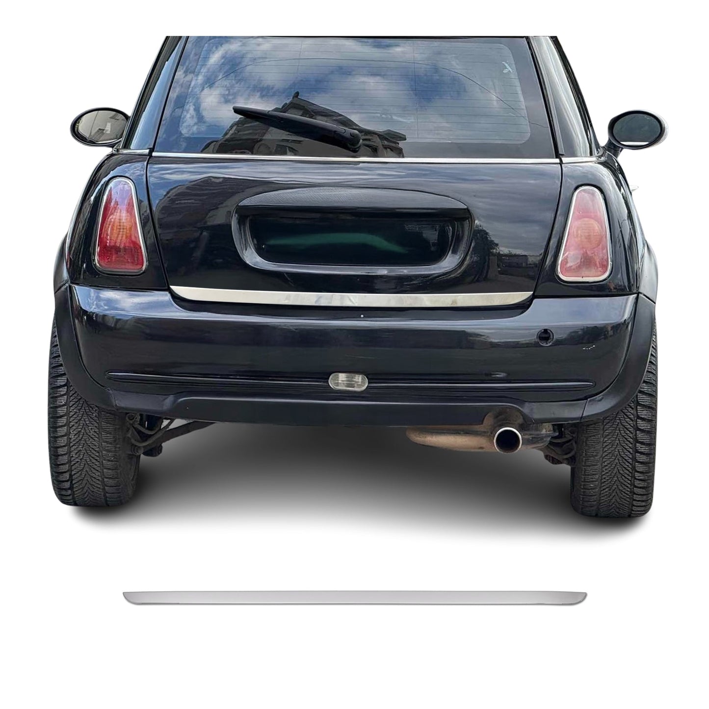 Bandă decorativă portbagaj, bandă decorativă spate pentru Mini Cooper R57 2009-2016, oțel inoxidabil cromat