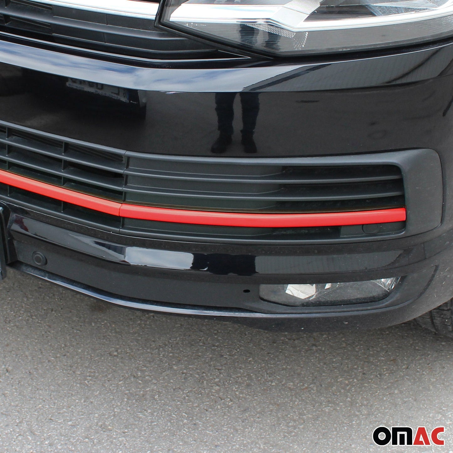 Kühlergrill Leisten Grillleisten für VW T6 2015-2019 Highline Edelstahl Rot 3tlg