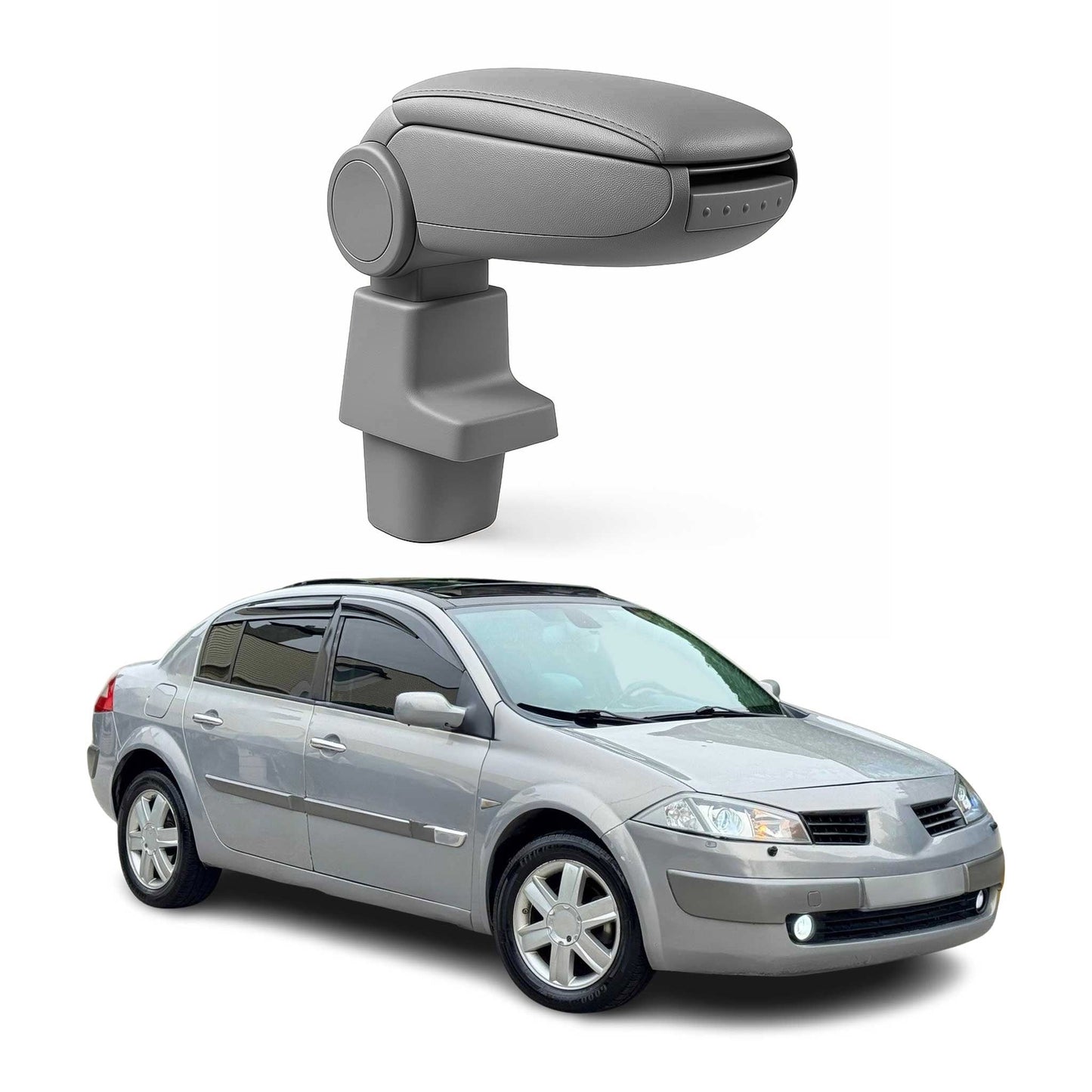 Mittelarmlehne Armlehne Mittelkonsole für Renault Megane 2002-2009 PU-Leder Grau