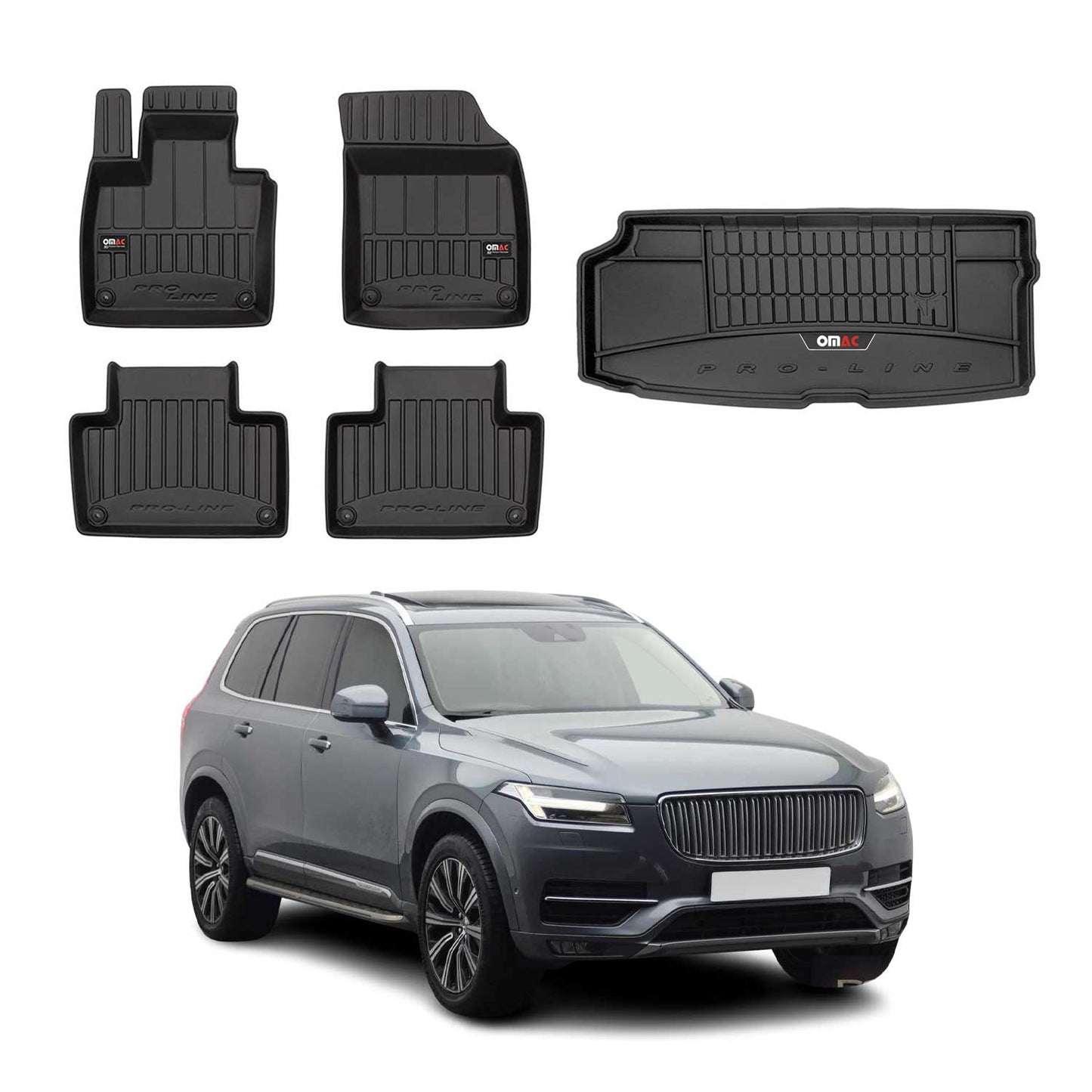 OMAC Fußmatten & Kofferraumwanne Set für Volvo XC90 2015-2019 3ohne .Reihe Gummi