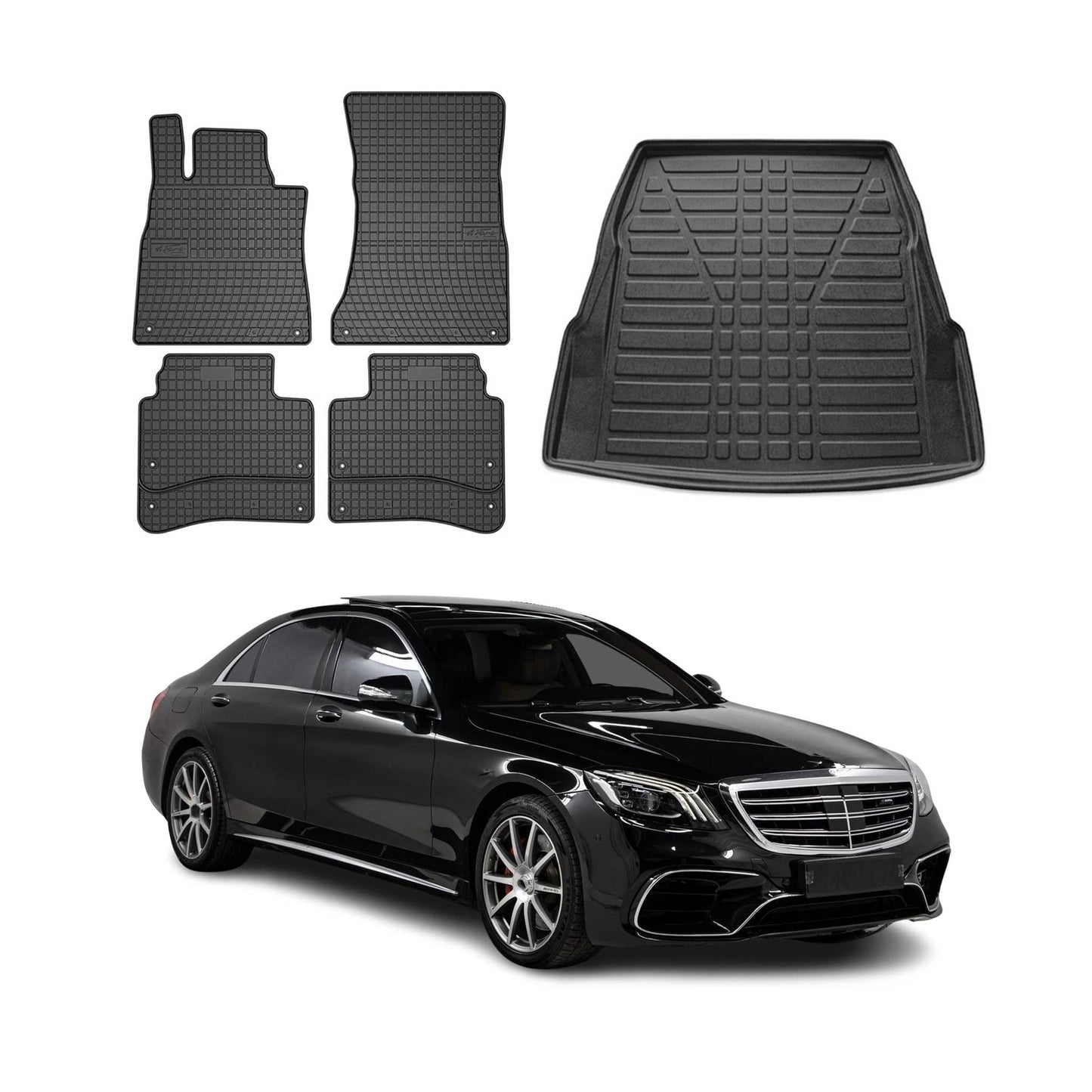 Fußmatten & Kofferraumwanne Set für Mercedes S Klasse W222 Limo 2014-2018 Gummi