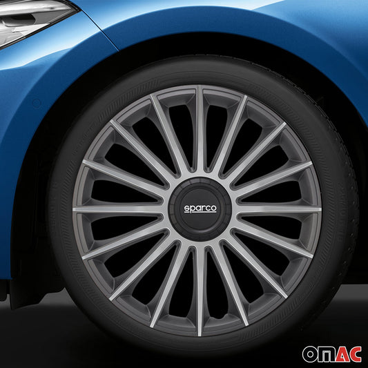 Radkappen Radzierblenden Sparco Treviso 15" Zoll Abdeckung Set Grau Silber 4x