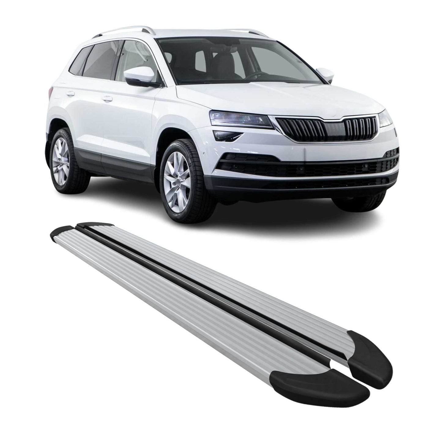 Trittbretter Seitenschweller für Skoda Karoq 2017-2025 Aluminium Silber 2 tlg