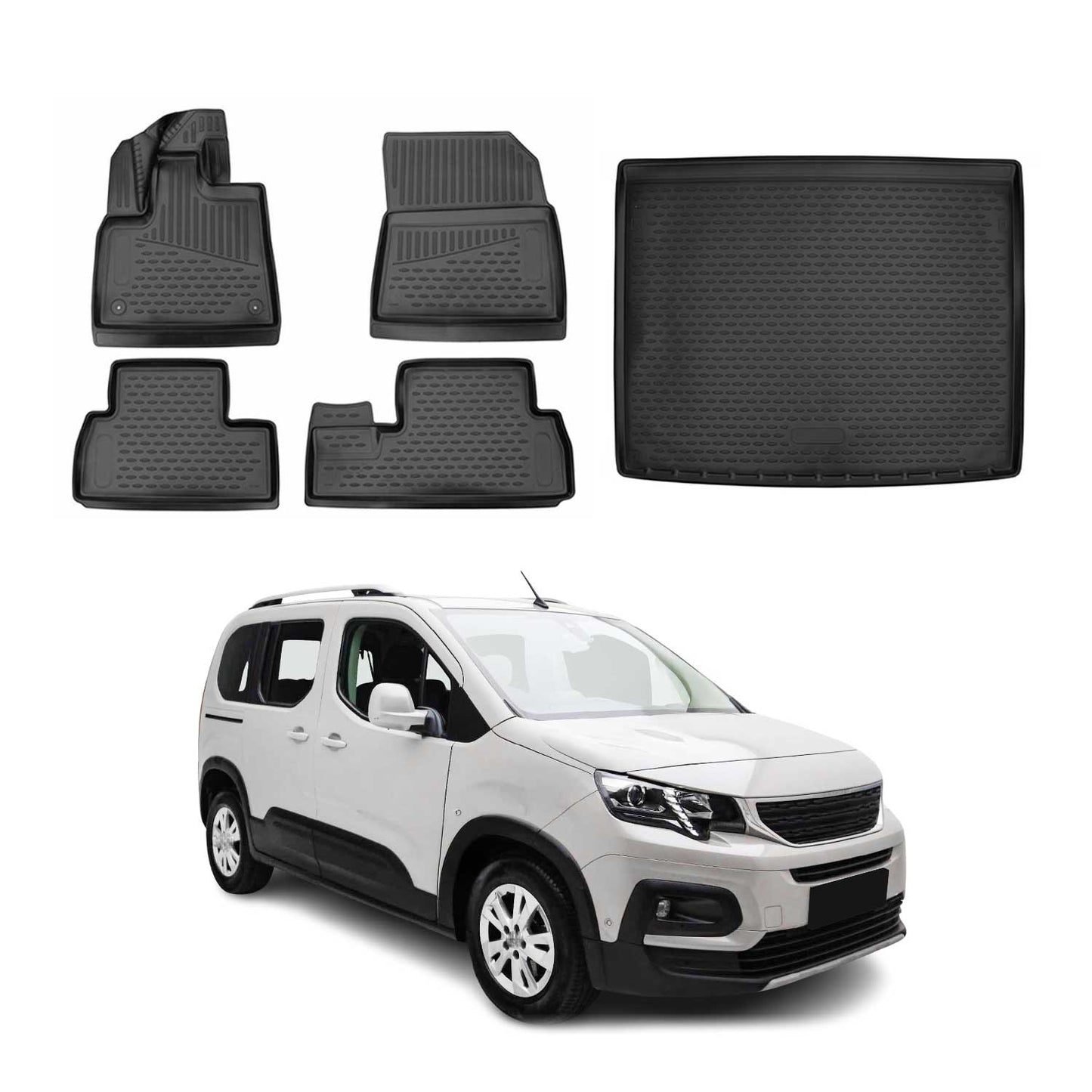 Set covorașe și portbagaj pentru Peugeot Rifter 2018-2024 L1 Negru