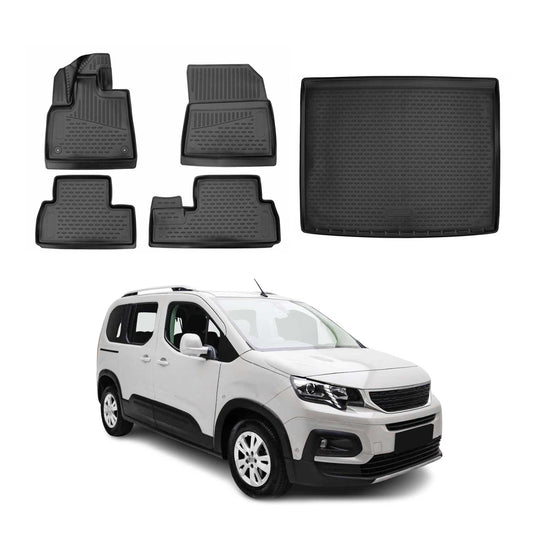 Set covorașe și portbagaj pentru Peugeot Rifter 2018-2024 L1 Negru
