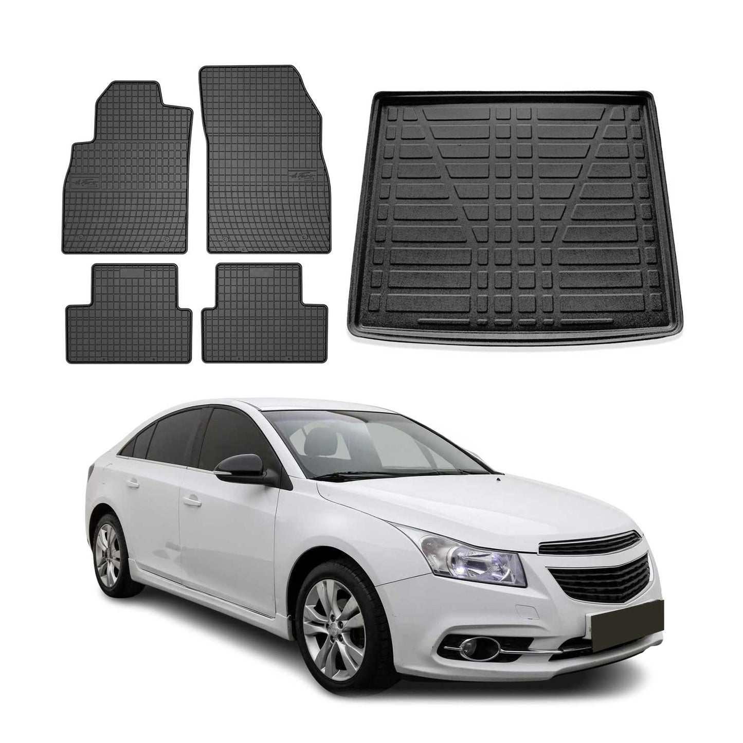Fußmatten & Kofferraumwanne Set für Chevrolet Cruze Limo 2009-2024 Gummi TPE 5x