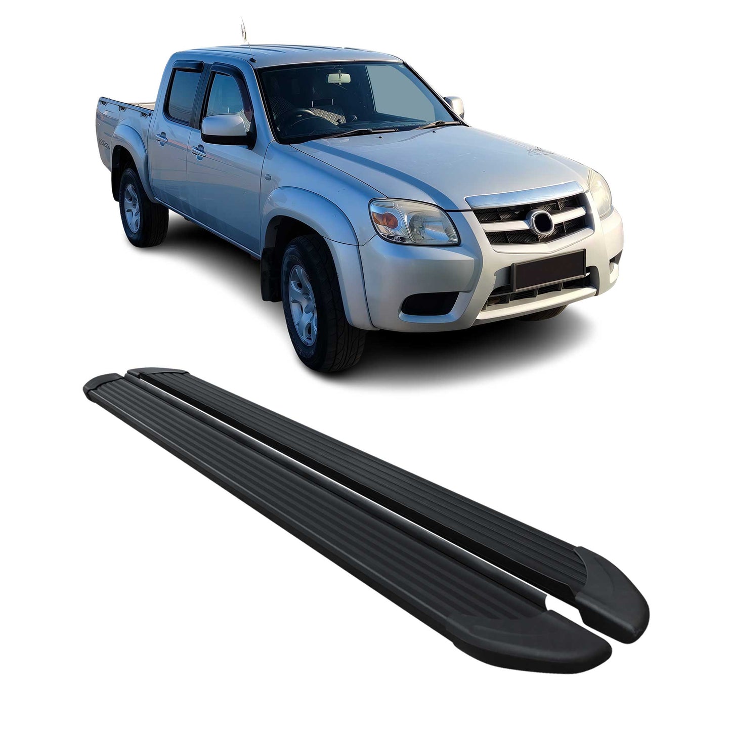 Seitenschweller Trittbretter für Mazda BT-50 Double Cab 2006-11 Alu Schwarz