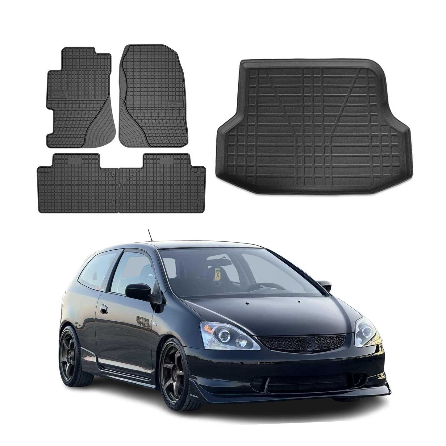 Set covorașe și portbagaj pentru Honda Civic Saloon 2000-2006, cauciuc, 5x