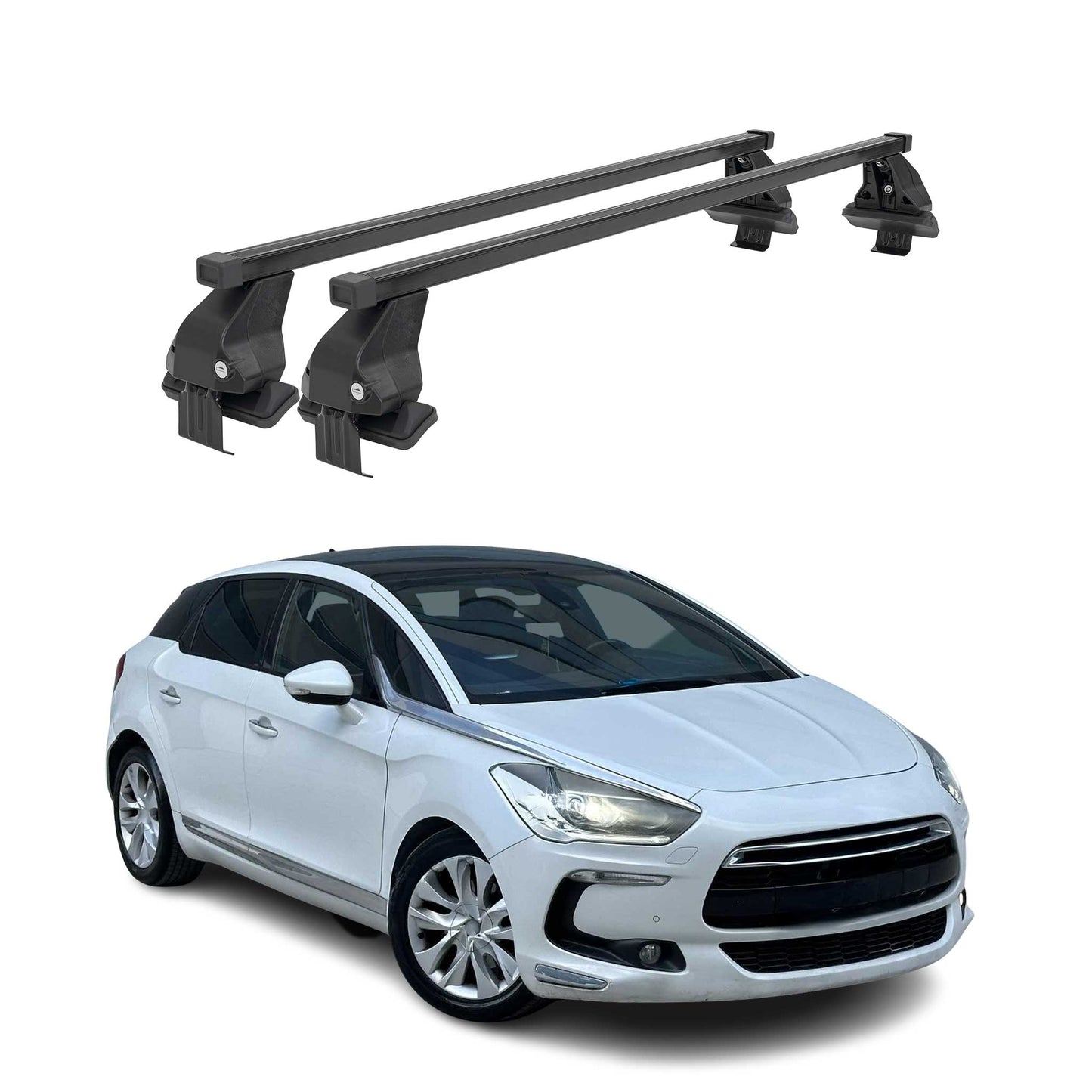 Menabo Dachträger Grundtäger für Citroen DS5 2011-2015 50kg Stahl Schwarz 2 tlg