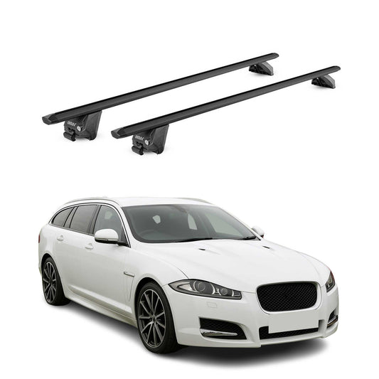 Portbagaj de plafon pentru Jaguar XF Estate 2012-2016 100kg aluminiu negru 2 piese ABE