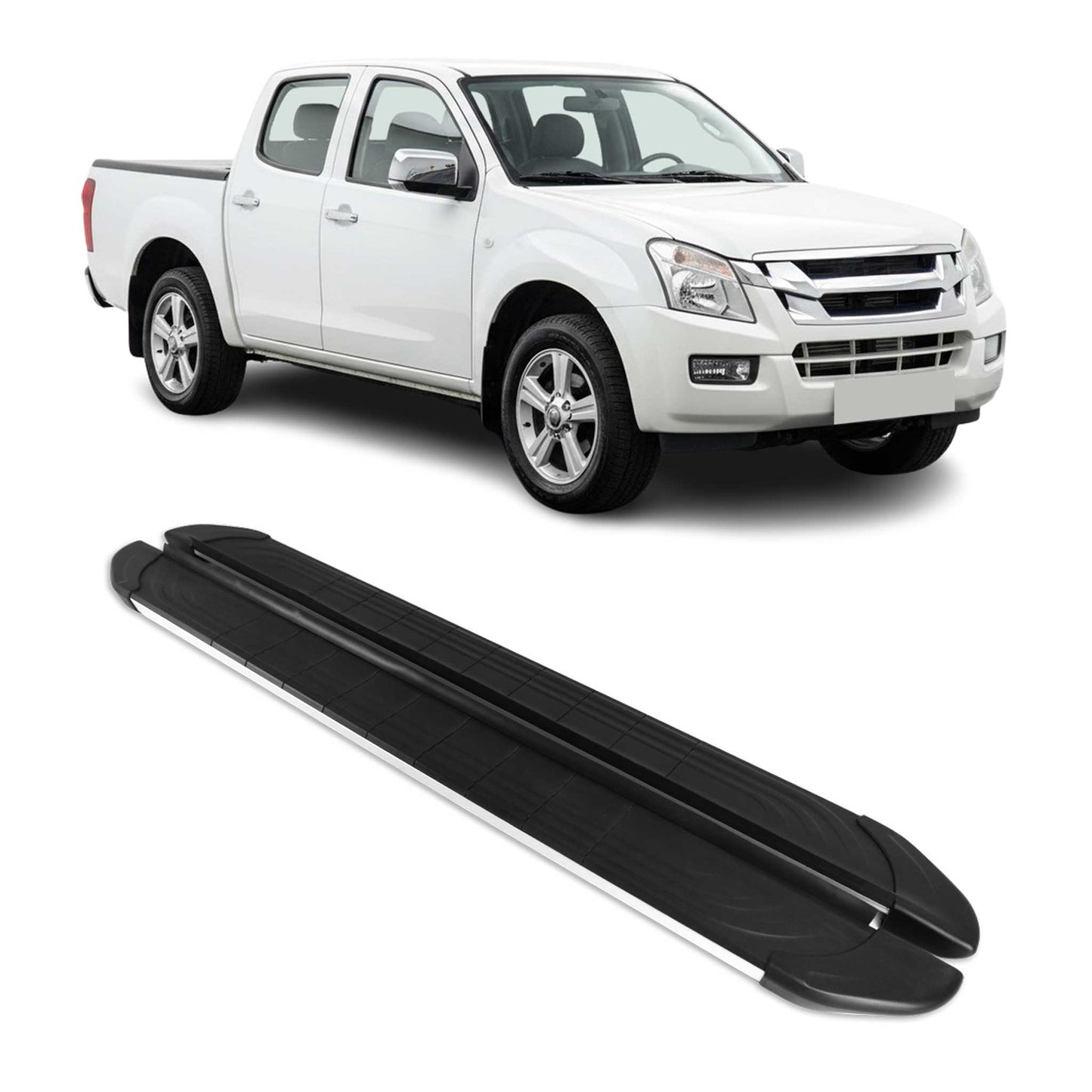 Trittbretter Seitenschweller für Isuzu D-Max DoubleCab 2002-12 Alu Schwarz Grau