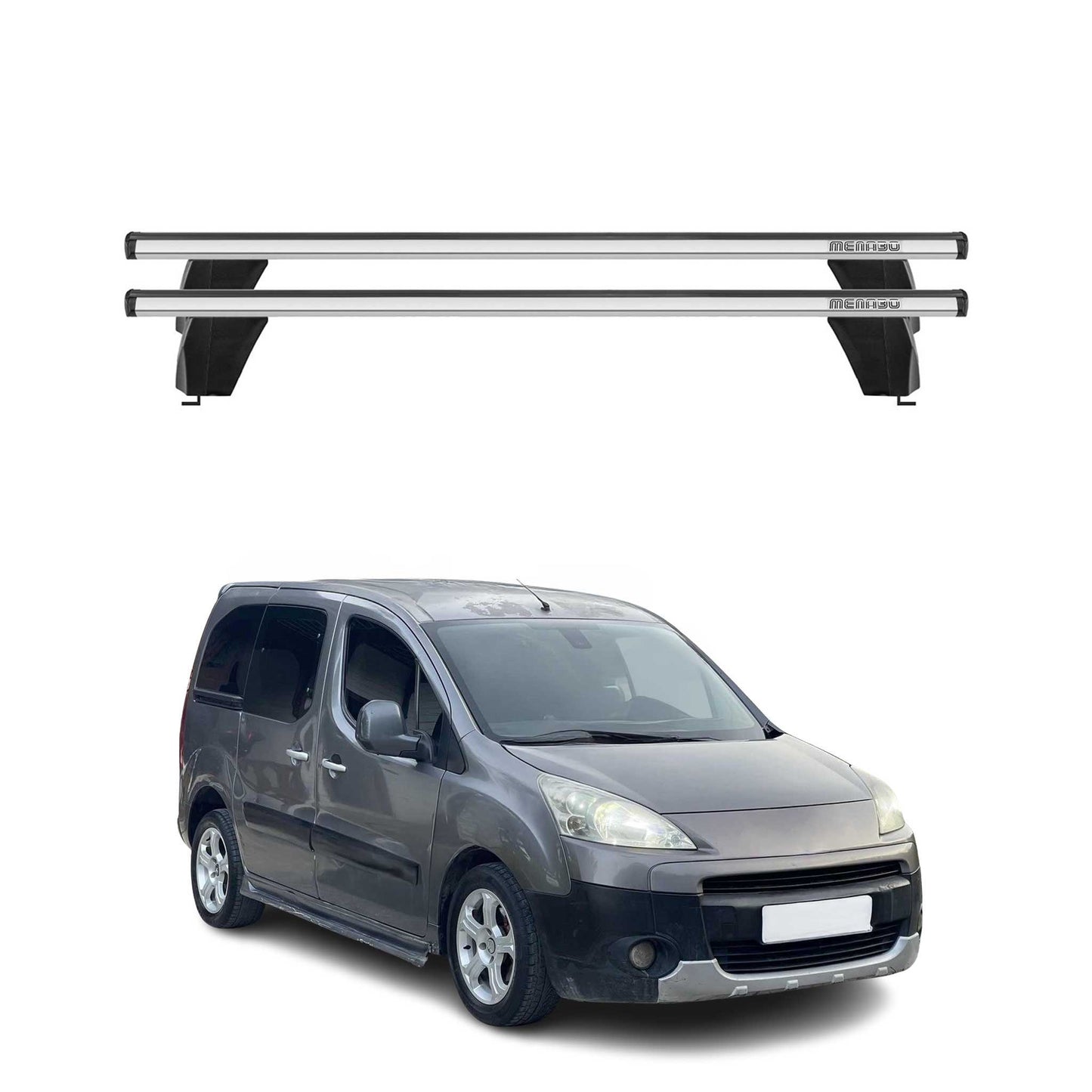 Menabo Dachträger Grundtäger für Peugeot Partner mk2 2008-2018 75kg Alu Grau 2x