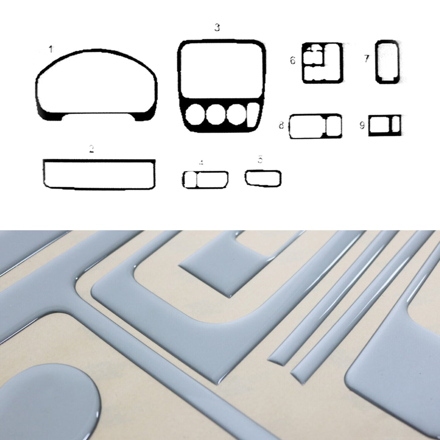 Ornamente interioare cockpit pentru Honda HR-V 1999-2006, aspect aluminiu, 13 bucăți