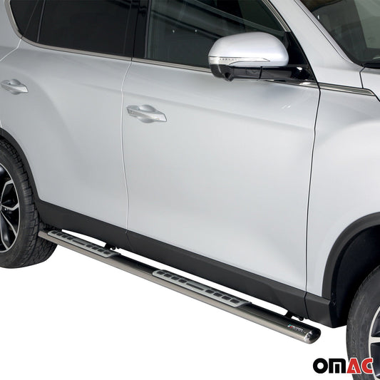 Edelstahl Seitenschweller Schwellerrohre für Ssangyong Rexton 2018-2025 Silber