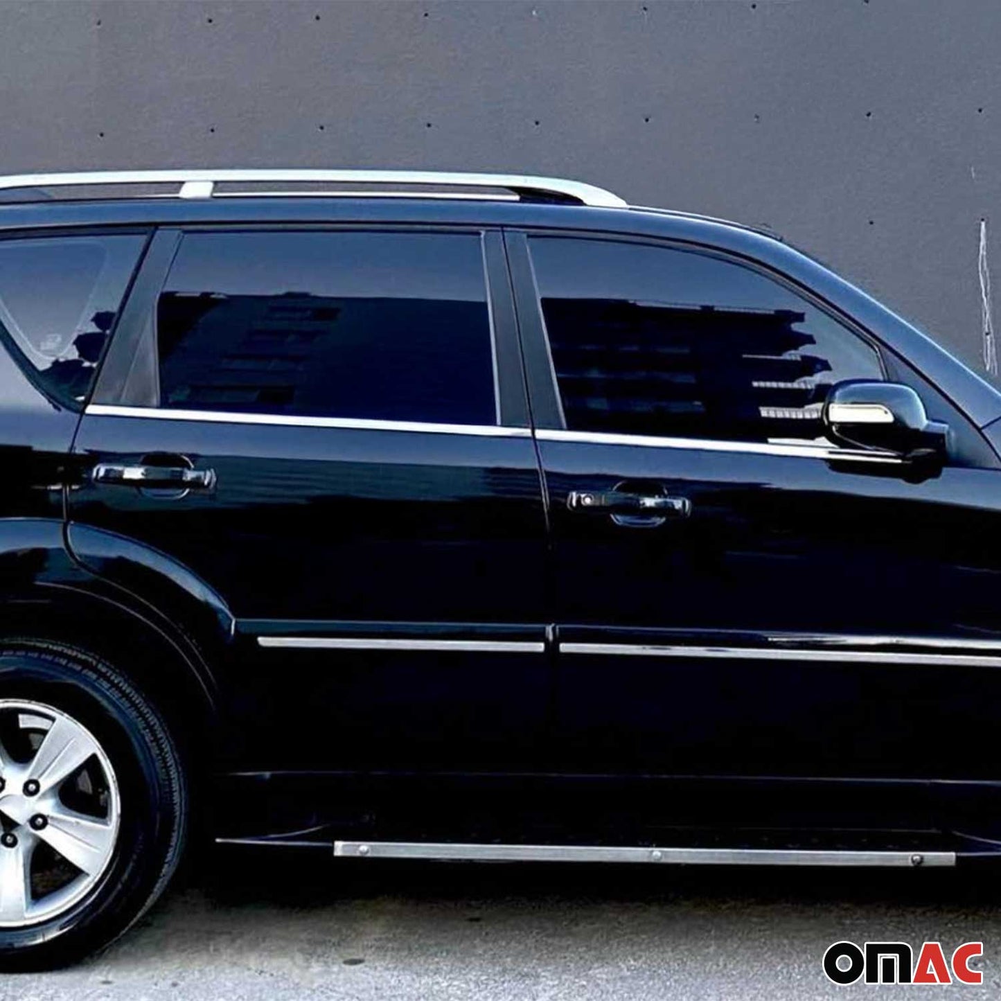 Benzi decorative/ornamente geamuri pentru Ssangyong Rexton 2006-2012, oțel inoxidabil cromat, 4 bucăți