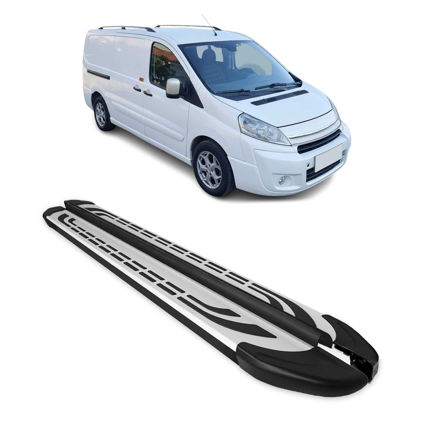 Trittbretter Schweller Seitenbretter für Citroen Jumpy 2006-2016 L2 Schwarz Alu