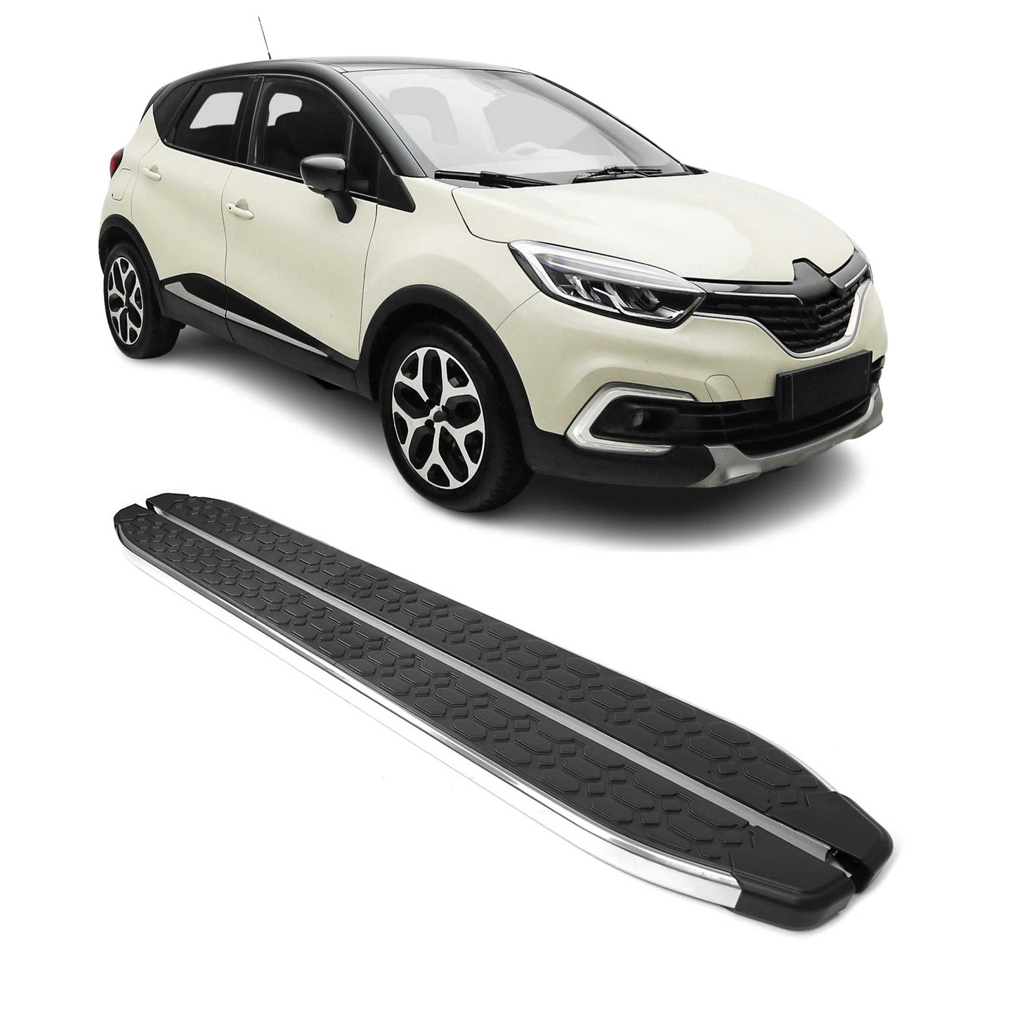 Praguri/scări laterale pentru Renault Captur 2013-2025, oțel inoxidabil, negru/gri