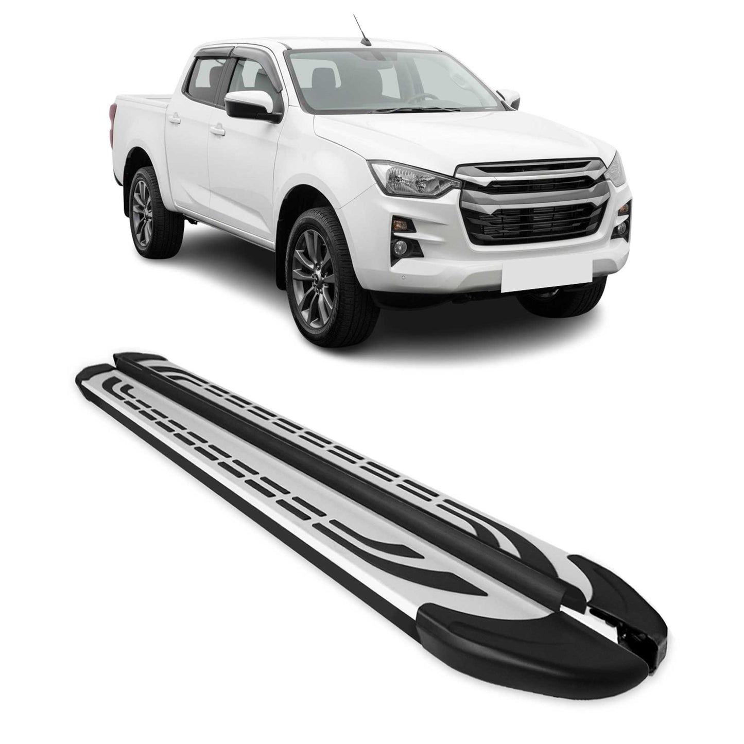 Praguri laterale, panouri laterale, negru, argintiu, aluminiu, pentru Isuzu D-Max III 2019-2025
