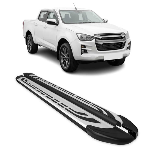 Praguri laterale, panouri laterale, negru, argintiu, aluminiu, pentru Isuzu D-Max III 2019-2025