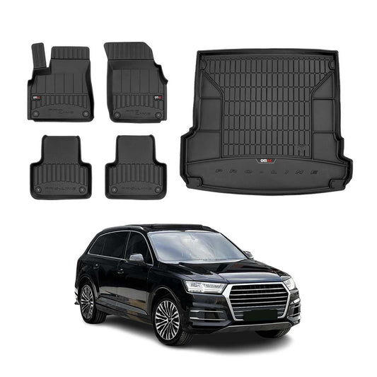 OMAC Fußmatten & Kofferraumwanne Set für Audi Q7 2015-2025 Gummi TPE Schwarz 5x