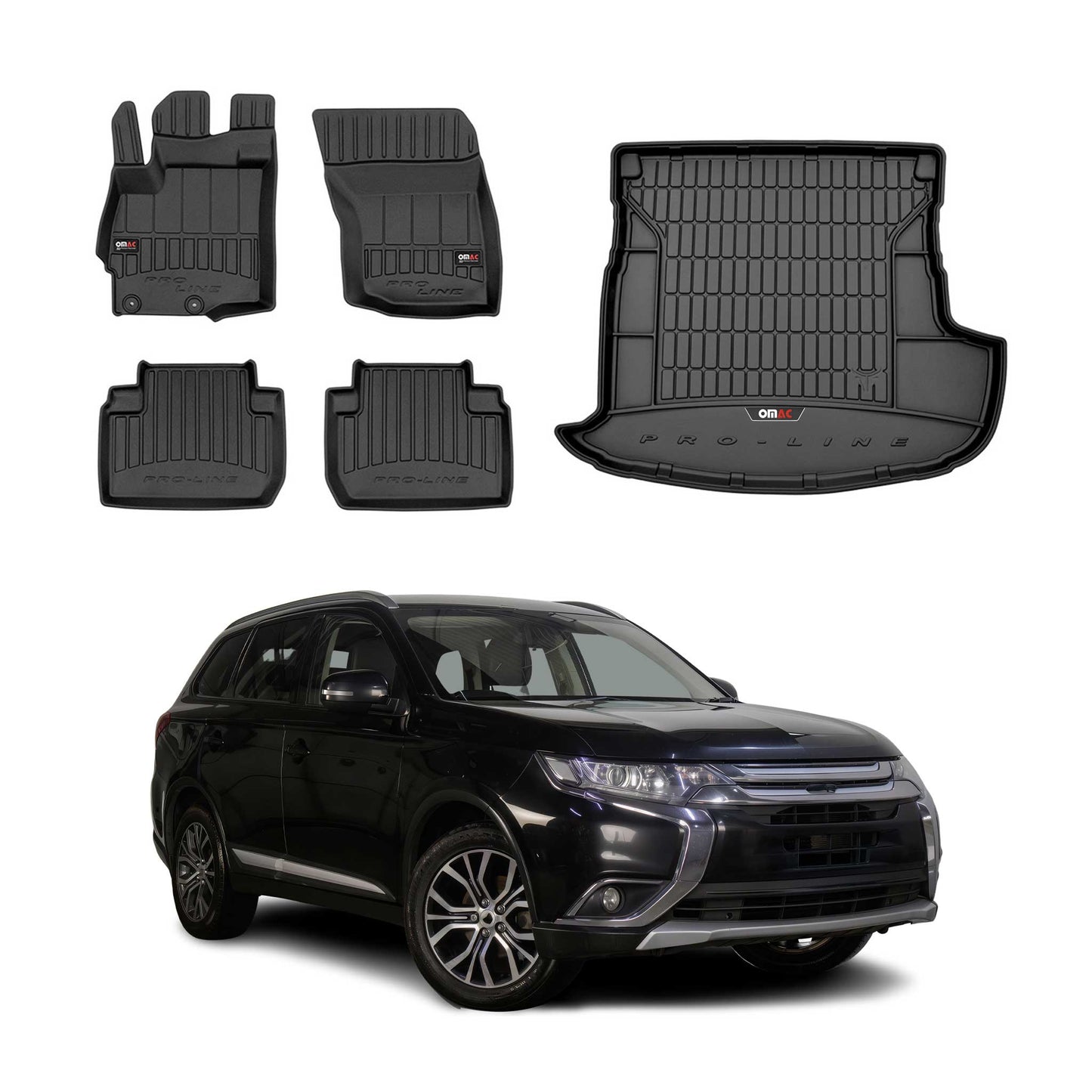 OMAC Fußmatten & Kofferraumwanne Set für Mitsubishi Outlander 2012-2015 Gummi 5x