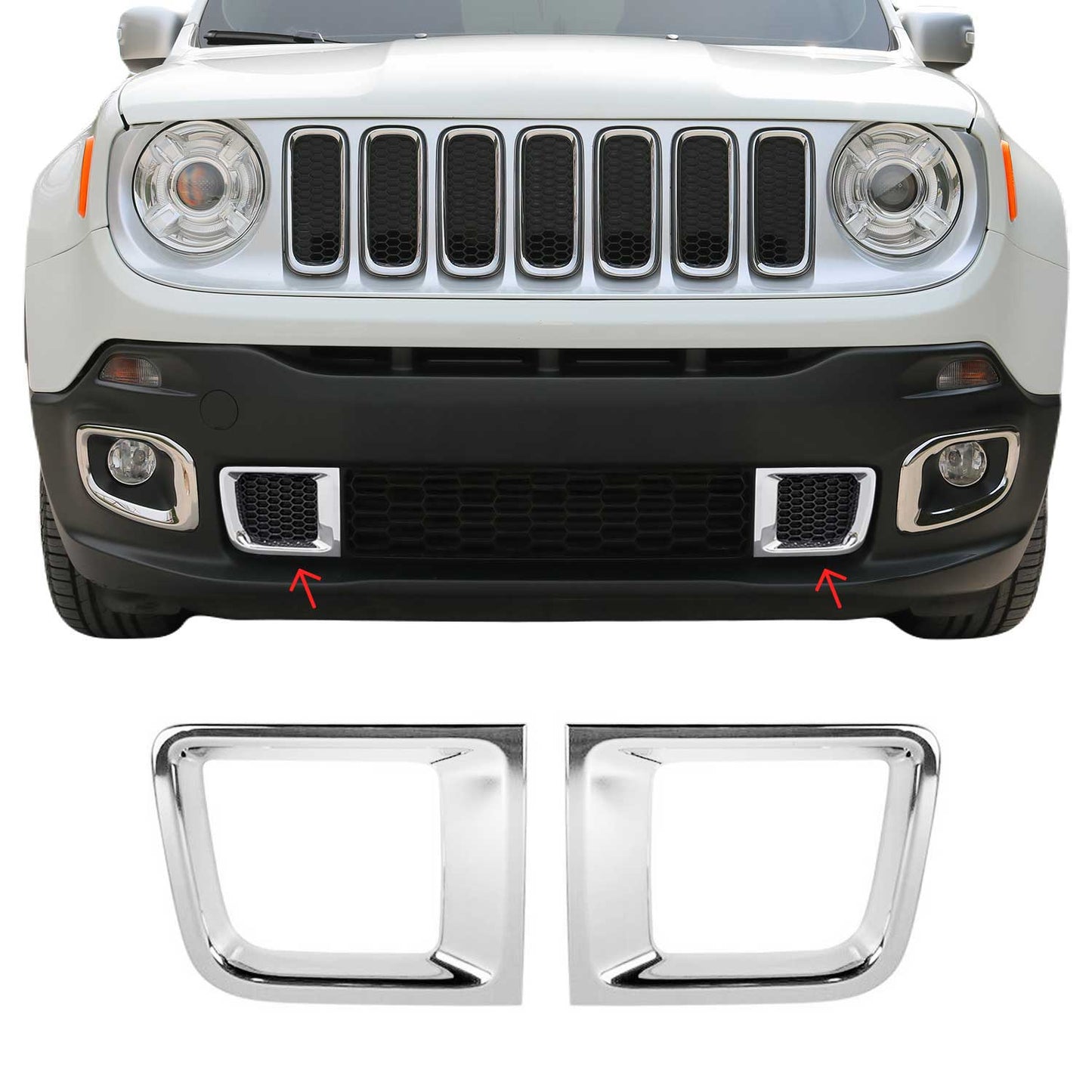 Kühlergrill Leisten Grillleisten für Jeep Renegade 2014-2019 Chrom ABS Silber 2x
