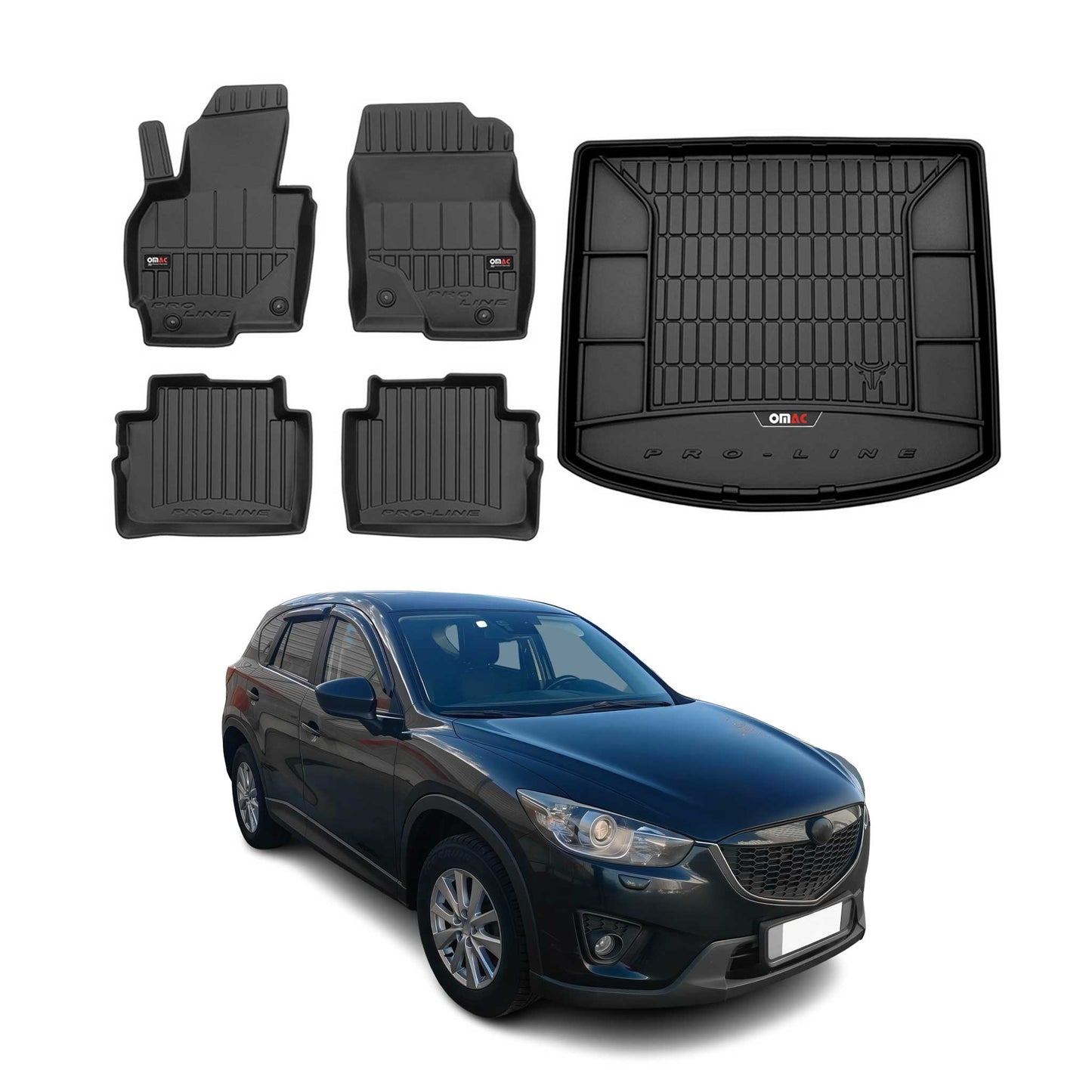 OMAC Fußmatten & Kofferraumwanne Set für Mazda CX-5 2011-2017 Gummi Schwarz 5x
