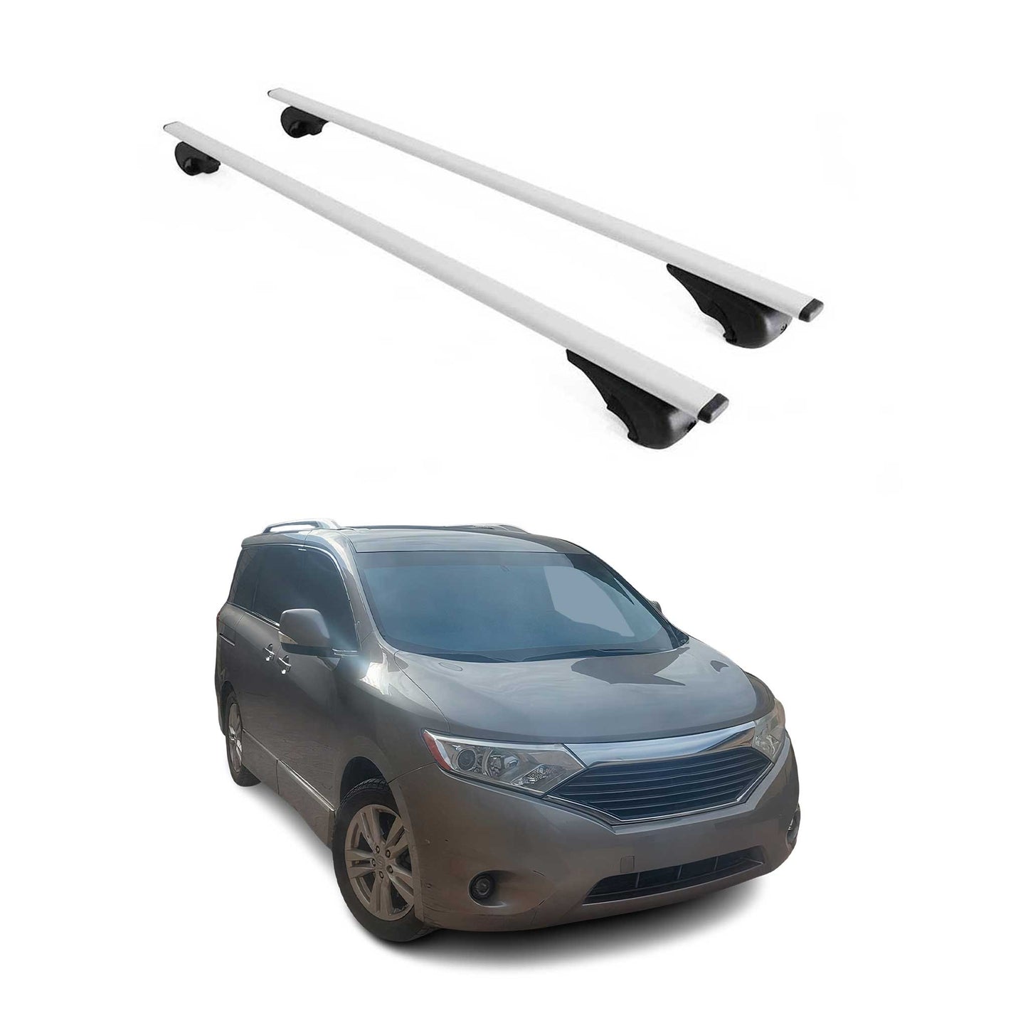 Portbagaj de plafon pentru Nissan Quest 2011-2017 75kg metal argintiu 2 buc