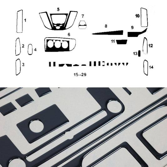 Ornamente interioare pentru cockpit pentru Ford Transit 2014-2025, aspect negru piano, 30 bucăți