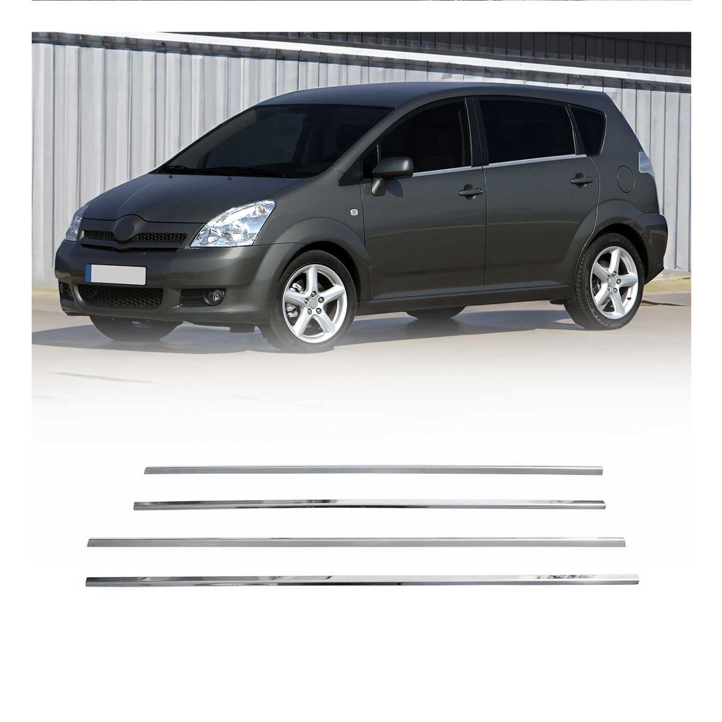 Benzi decorative pentru geamuri pentru Toyota Corolla Verso 2004-2009, oțel inoxidabil cromat, 4x