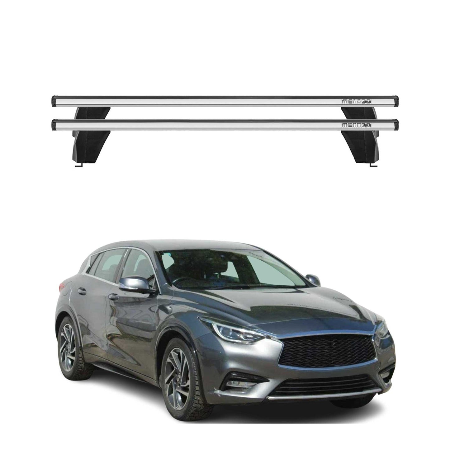 Bagażnik dachowy Menabo do Infiniti Q30 2015-2019, 75 kg, aluminiowy, srebrny, 2-częściowy