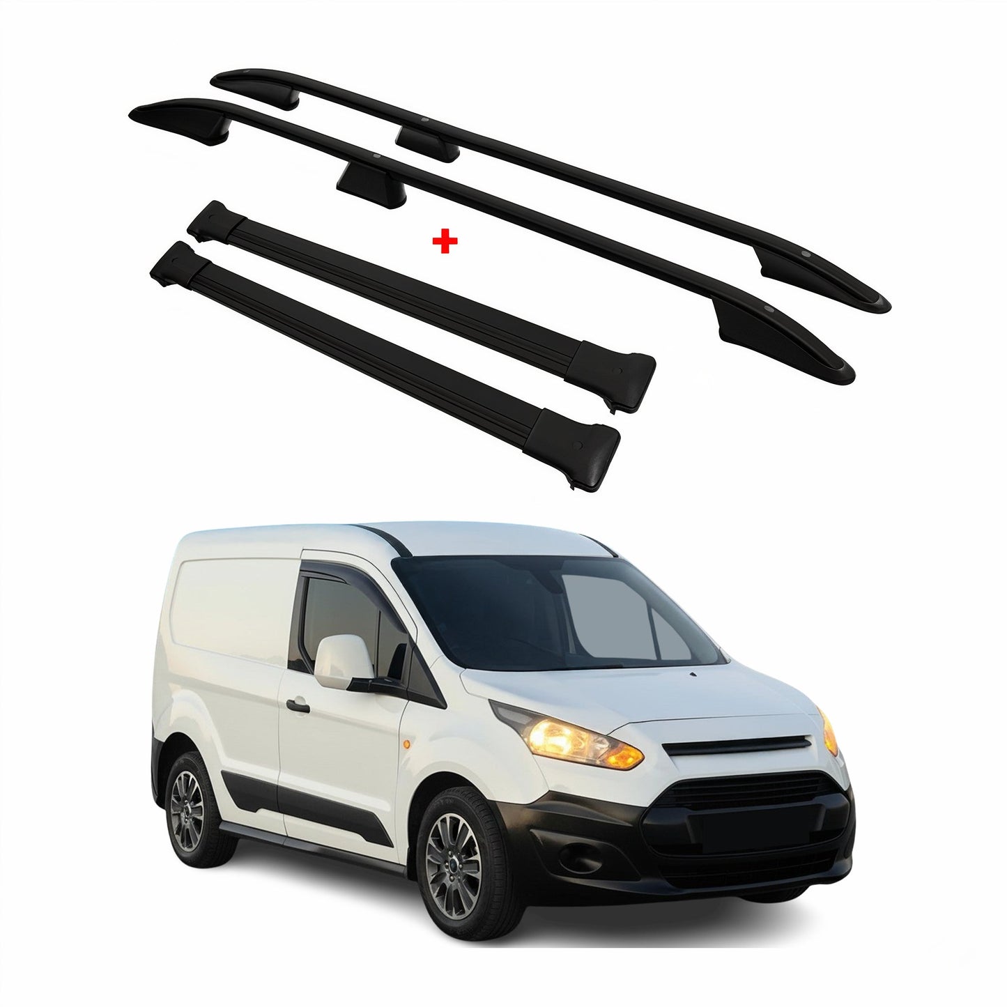 Dachreling + Dachträger für Ford Connect 2014-2024 L1 Kurzer RS Alu Schwarz 4x