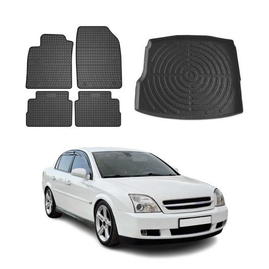 Set covorașe și portbagaj pentru Opel Vectra C 2002-2008, cauciuc, negru, 5 buc.