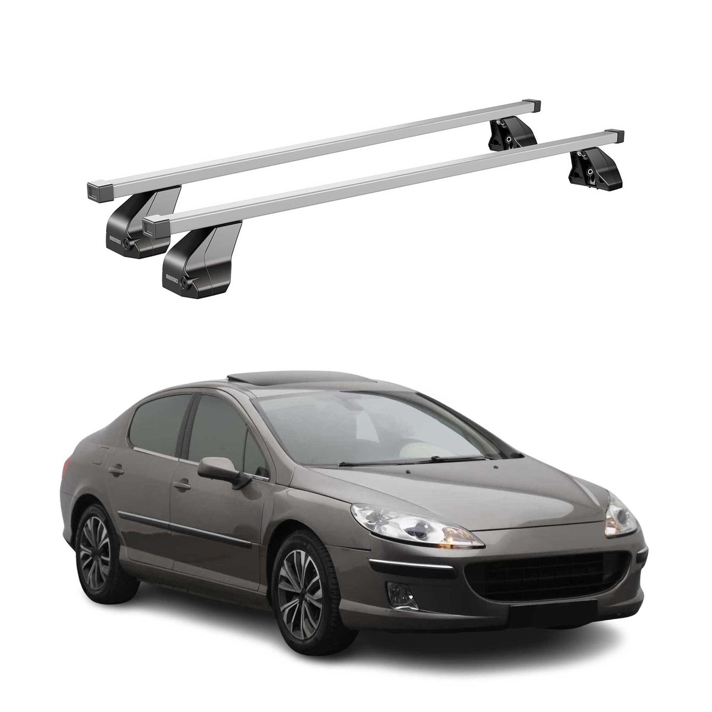 Menabo Dachträger Grundtäger für Peugeot 407 2004-2011 75kg Stahl Silber 2 tlg