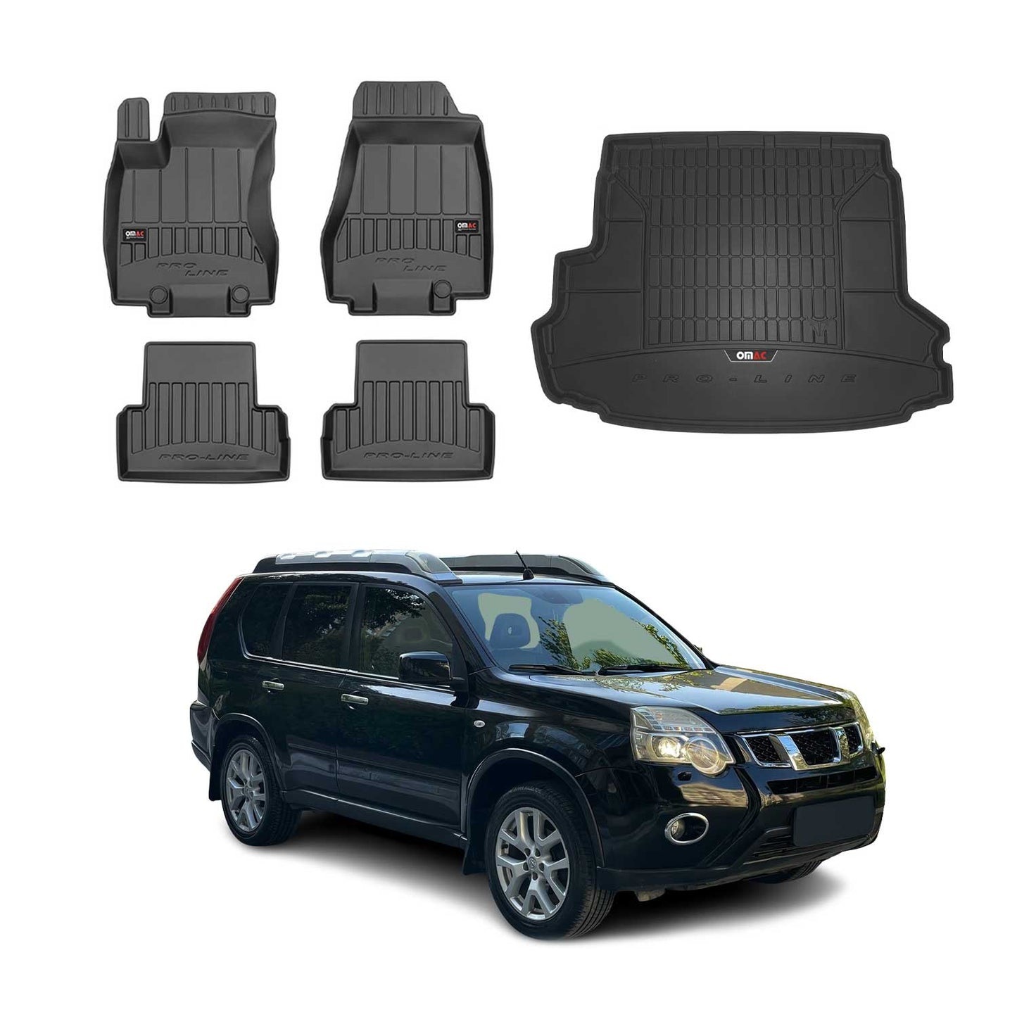 OMAC Fußmatten & Kofferraumwanne Set für Nissan X-Trail T31 2008-2013 Gummi 5x