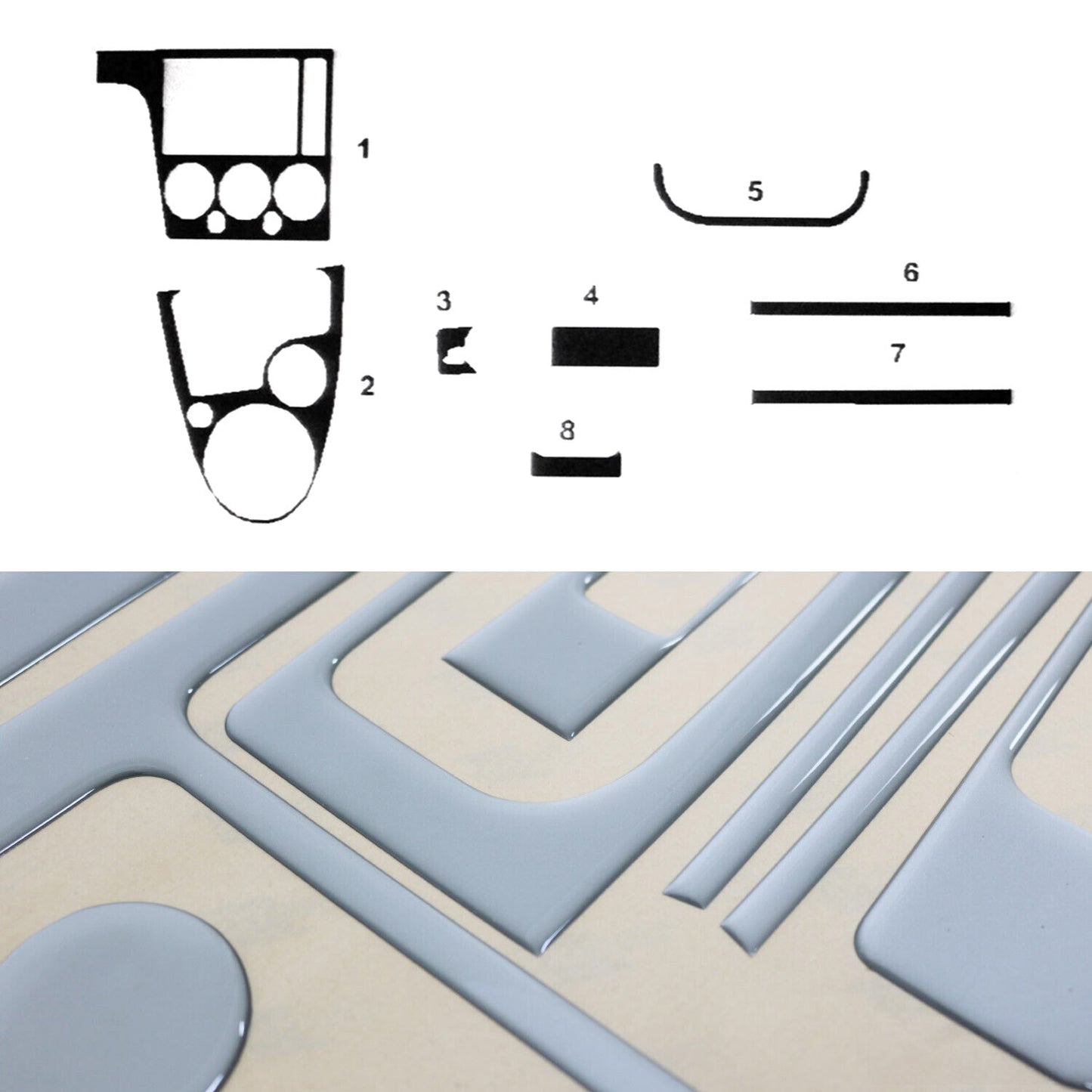 Ornamente interioare pentru Ford Focus 2004-2008, aspect aluminiu, 12 bucăți