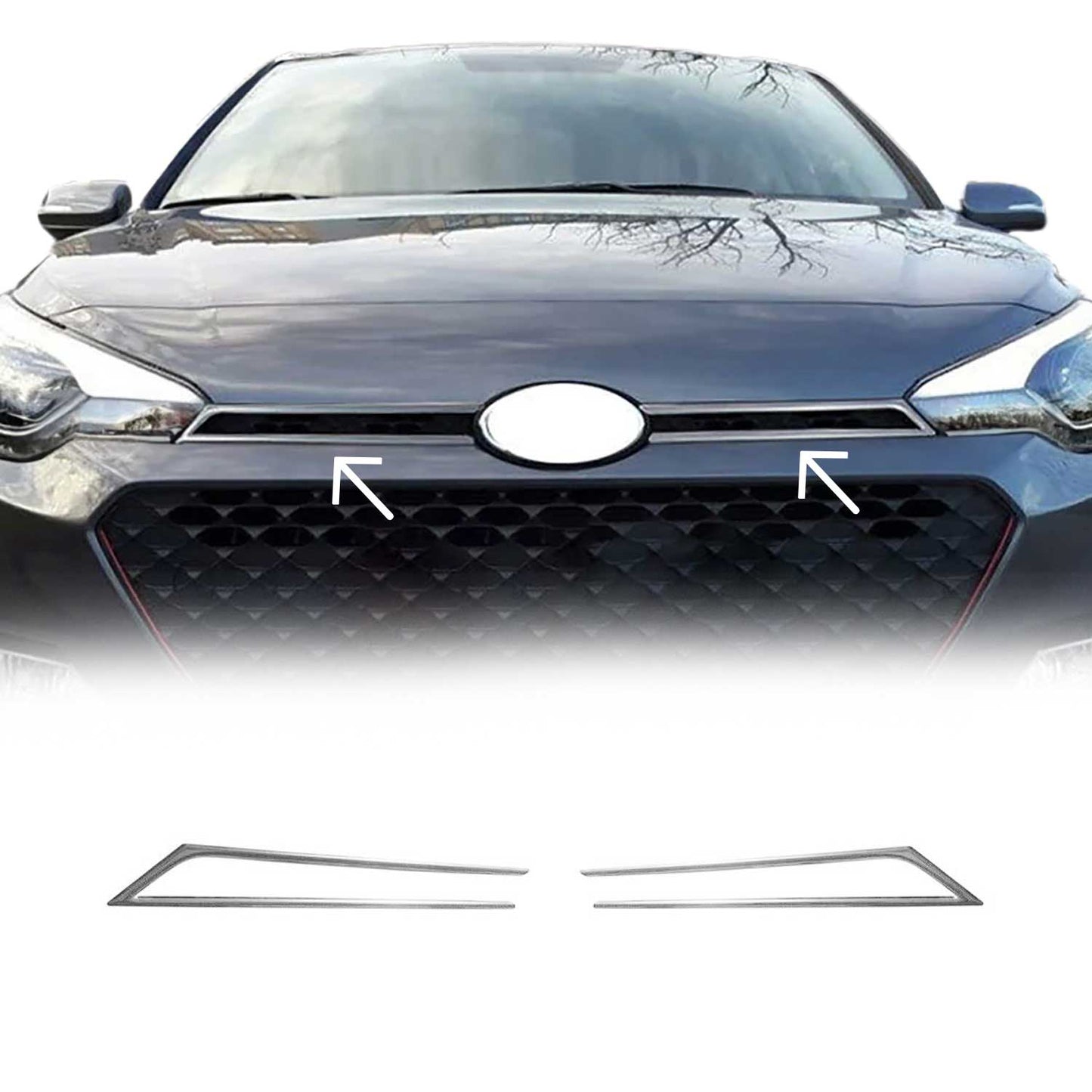 Kühlergrill Leisten Grillleisten für Hyundai i20 2014-2020 Edelstahl Silber 2tlg