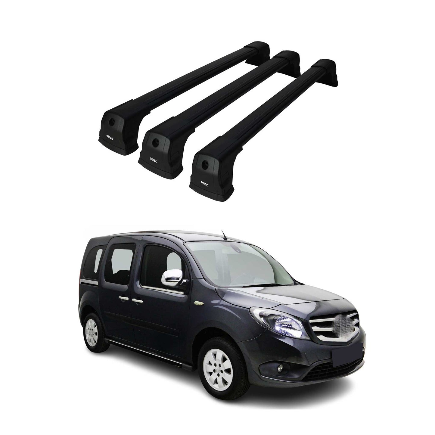 Portbagaj de plafon pentru Mercedes Citan W415 2012-2021 75kg aluminiu negru set 3 piese