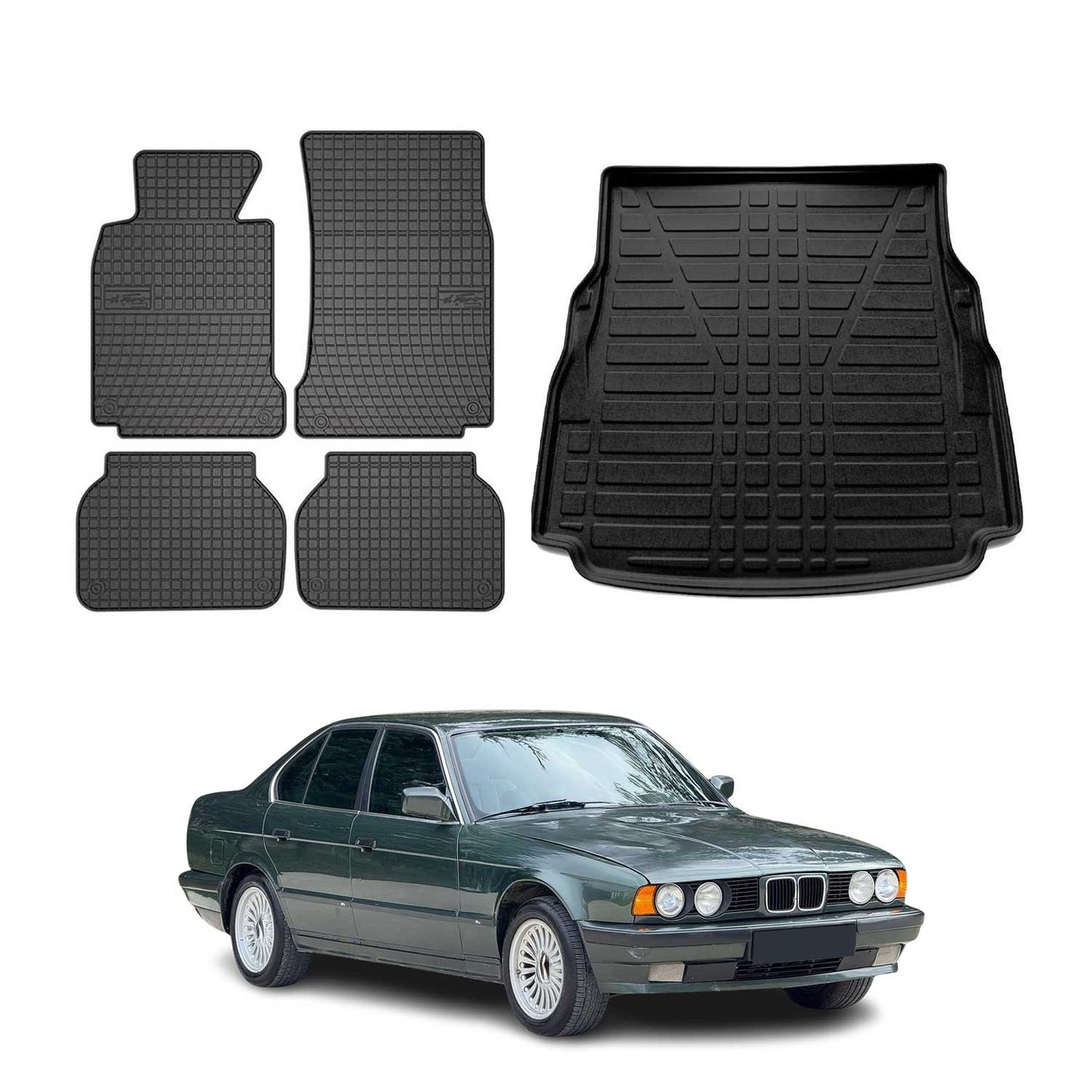 Fußmatten & Kofferraumwanne Set für BMW 5er Stufenheck E39 1995-2003 Gummi 5x