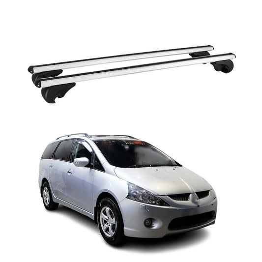 Portbagaj de plafon pentru Mitsubishi Grandis 2004-2010 75kg aluminiu argintiu 2 piese