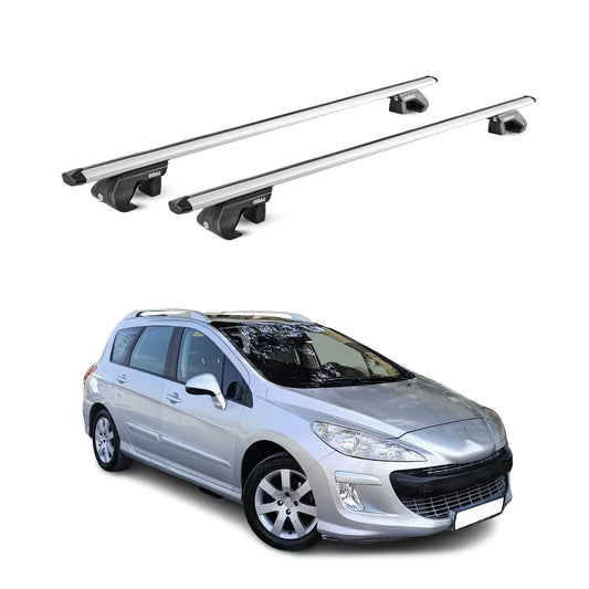 Portbagaj de plafon pentru Peugeot 308 Estate 2007-2013 90kg aluminiu argintiu 2 piese ABE