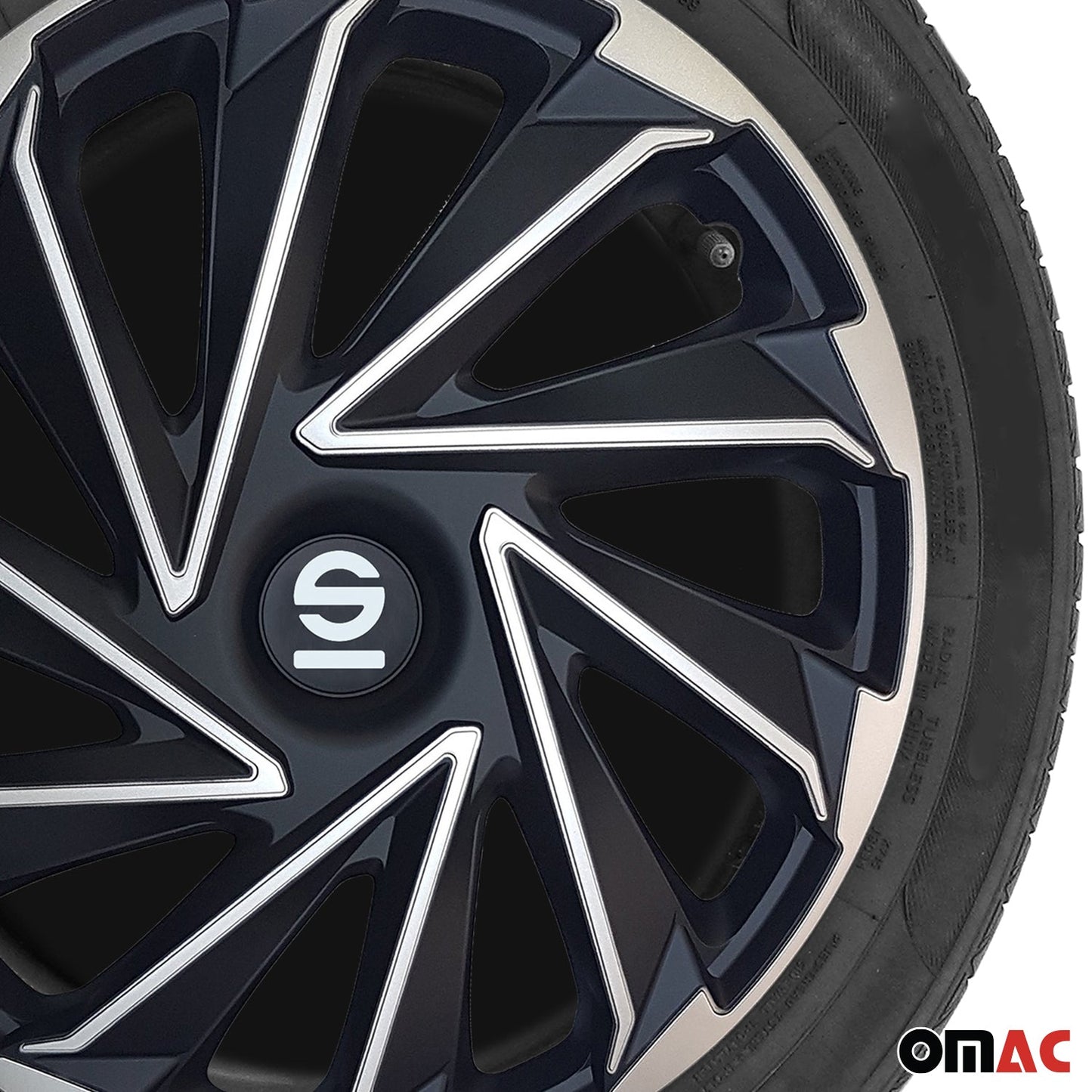 Radkappen Radzierblenden Sparco Varese 14" Zoll Abdeckung Set Silber Schwarz 4x