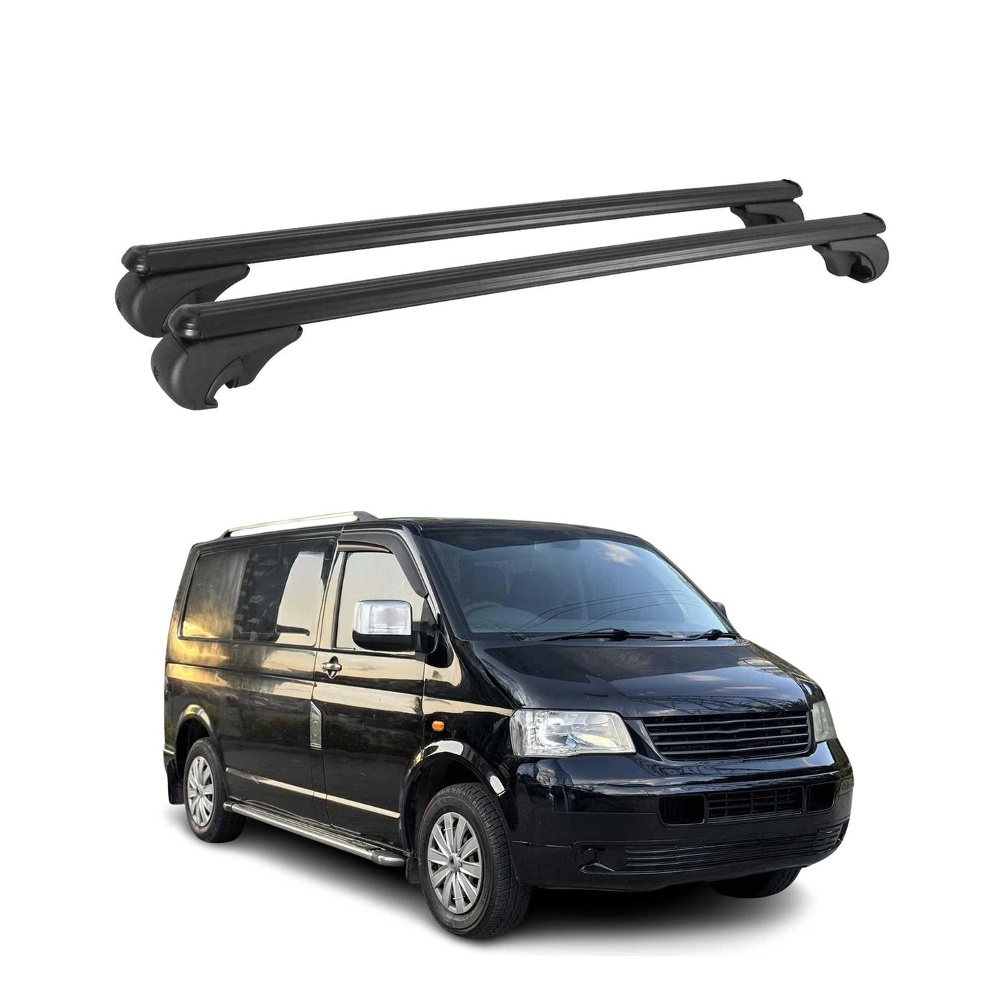 Portbagaj de plafon pentru VW Transporter T5 2003-2015 75kg aluminiu negru 2 piese